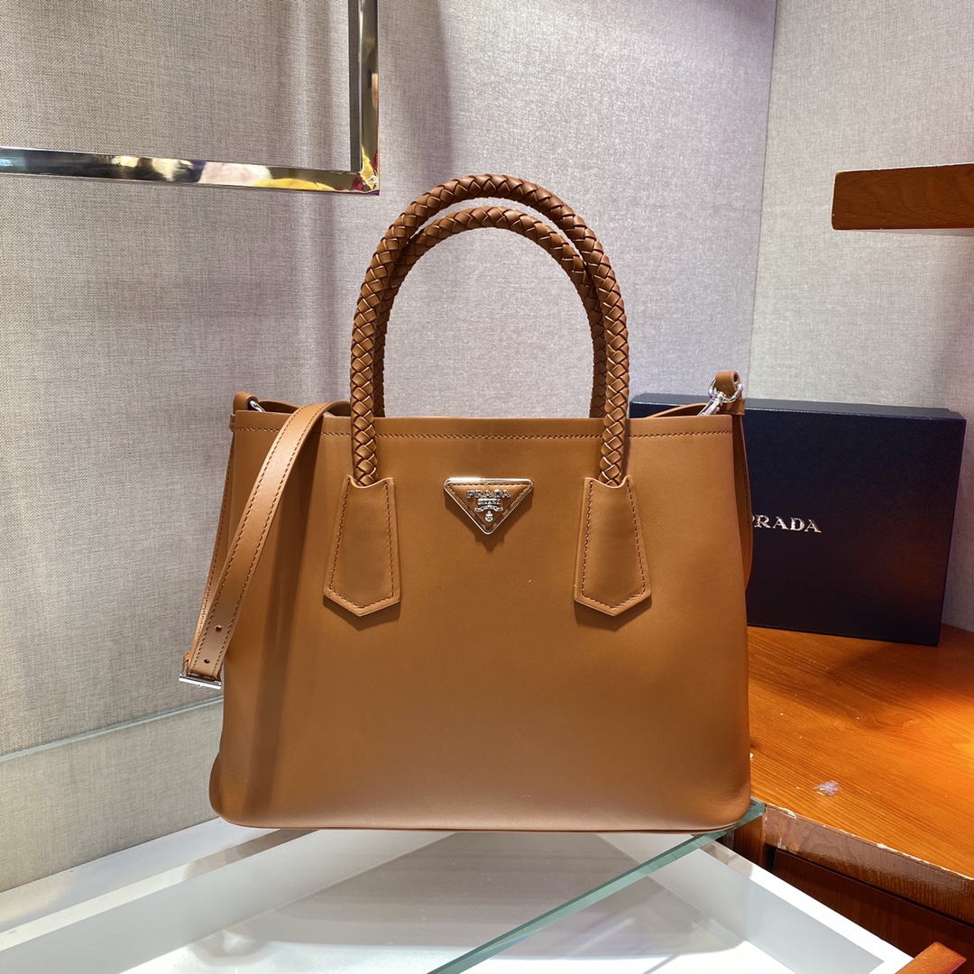 Prada Double Leather Bag Shoulder Bag Camel 1BG775